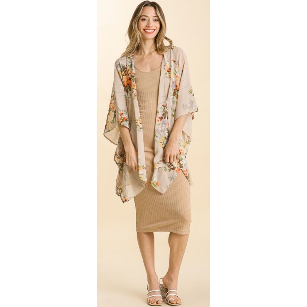 New Umgee S/M 4 6 8 English Garden Open Flowy Chiffon Kimono Sleeve Jacket